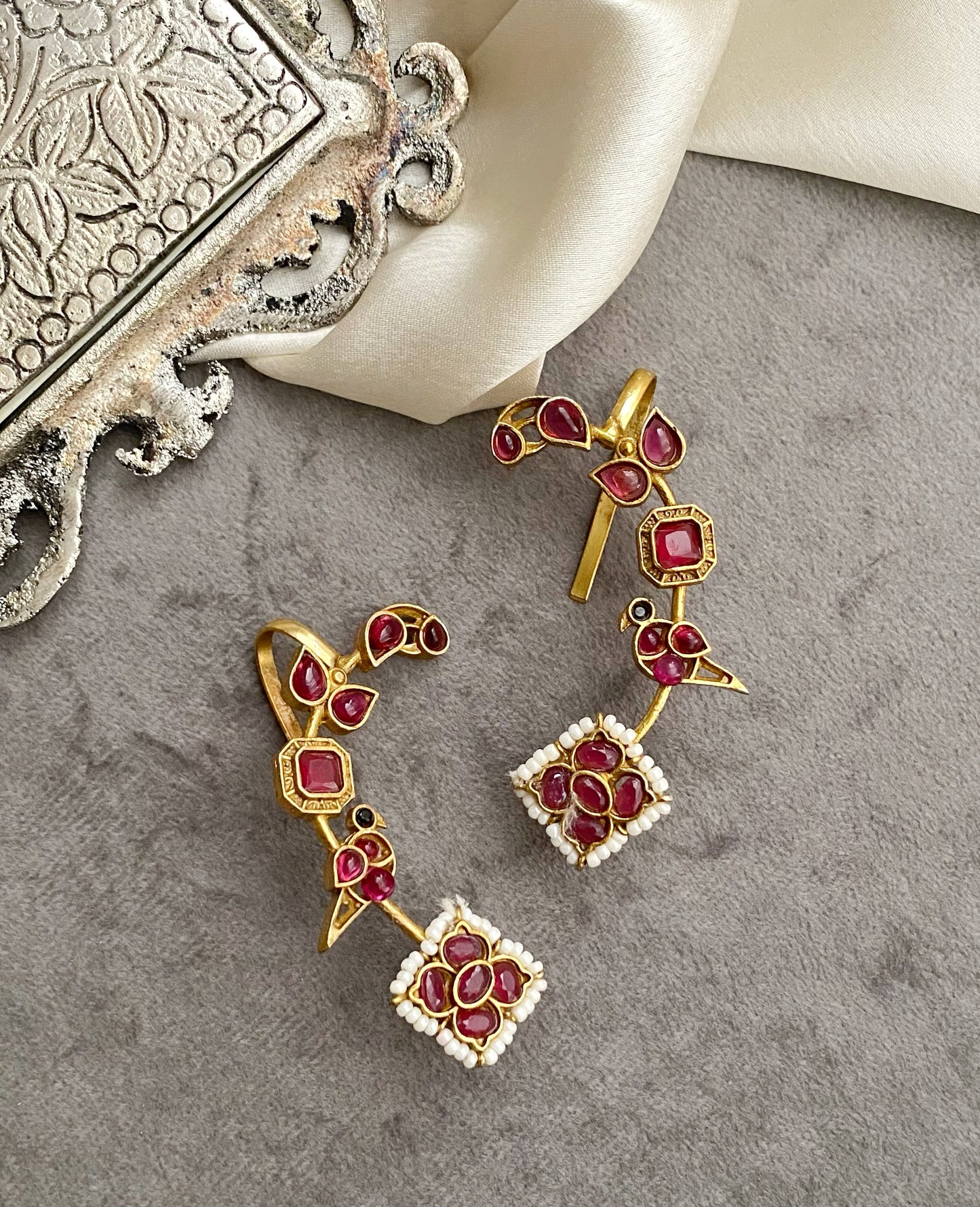 Maroon Golden Earcuff Earrings