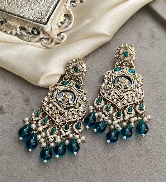 Peacock Blue Mohini Kundan Earrings