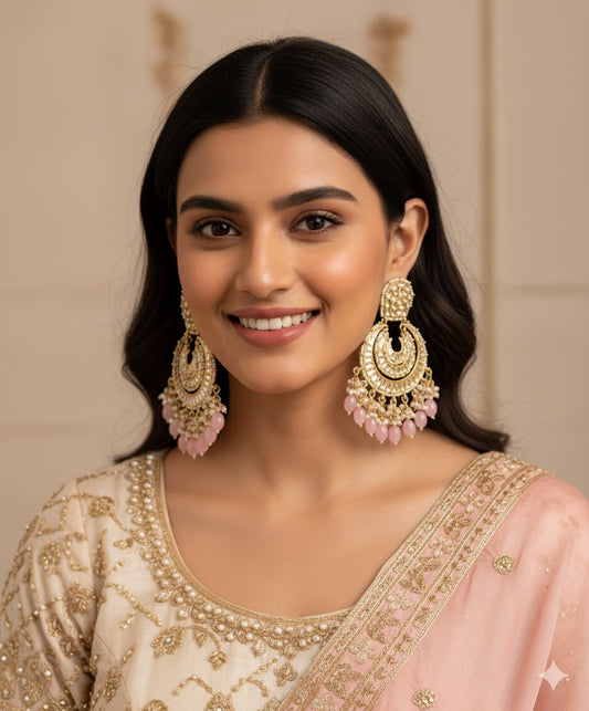 Pink Anamika Kundan Chandbali