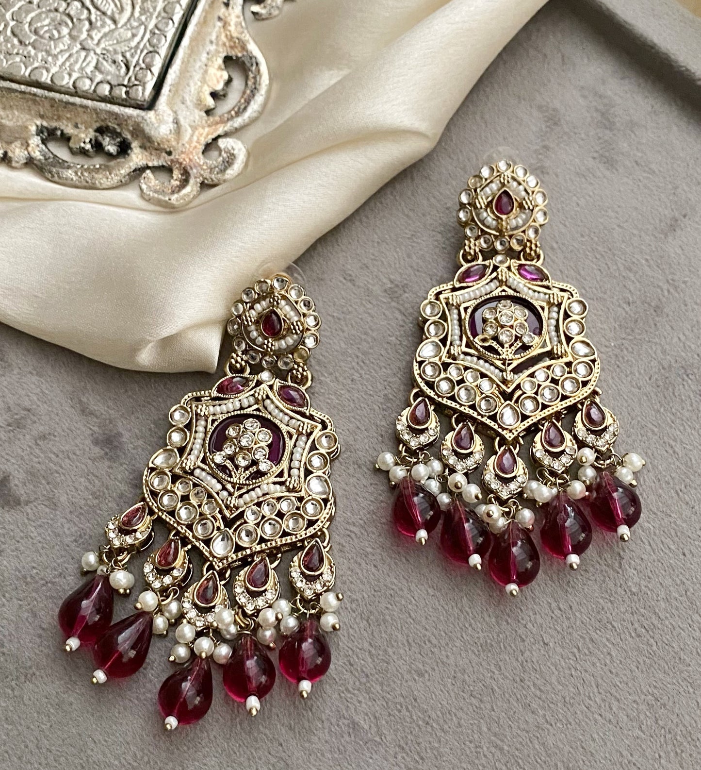 Dark Pink Mohini Kundan Earrings