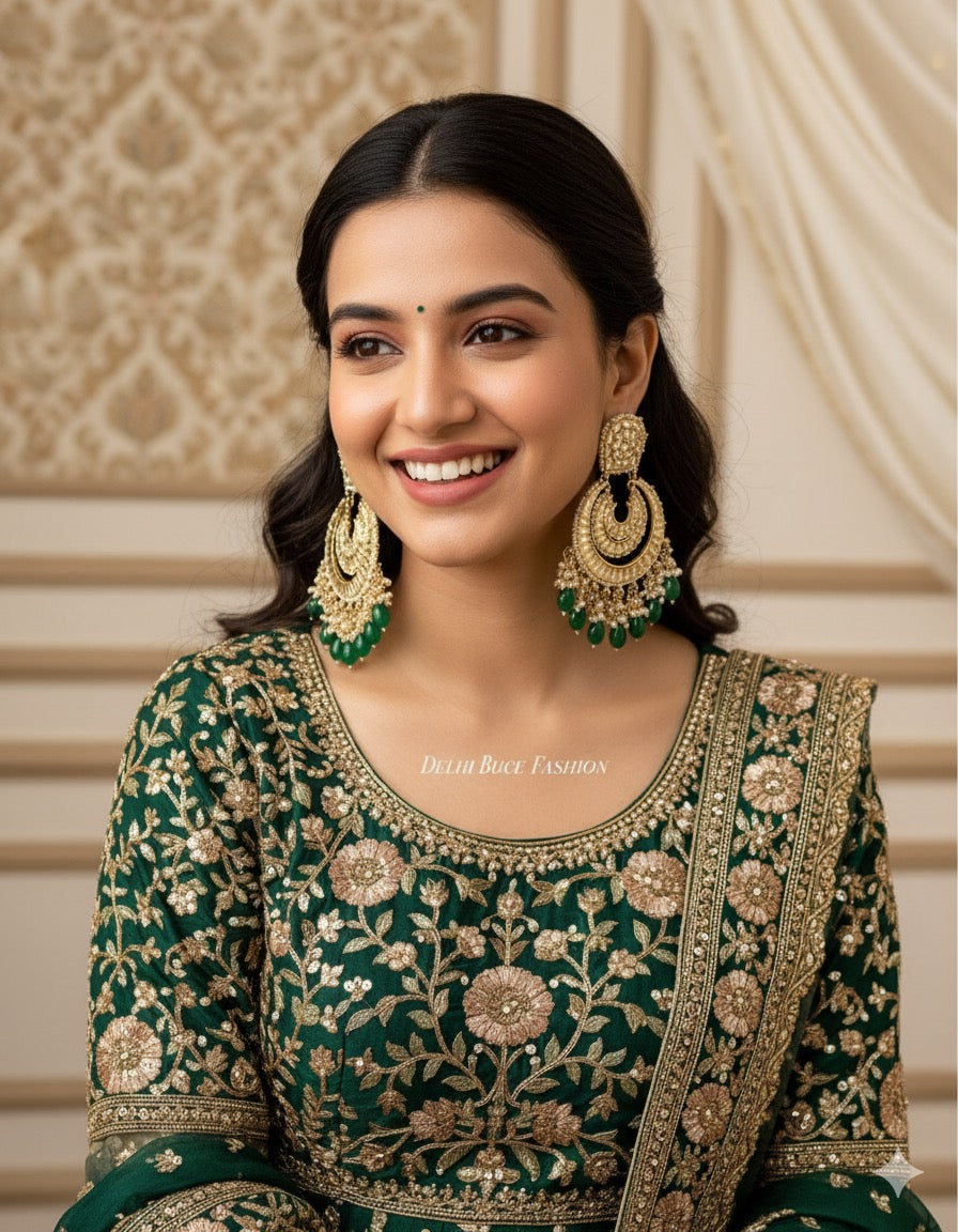 Green Anamika Kundan Chandbali