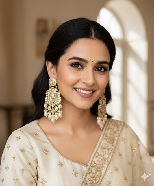 Ivory Mohini Kundan Earrings