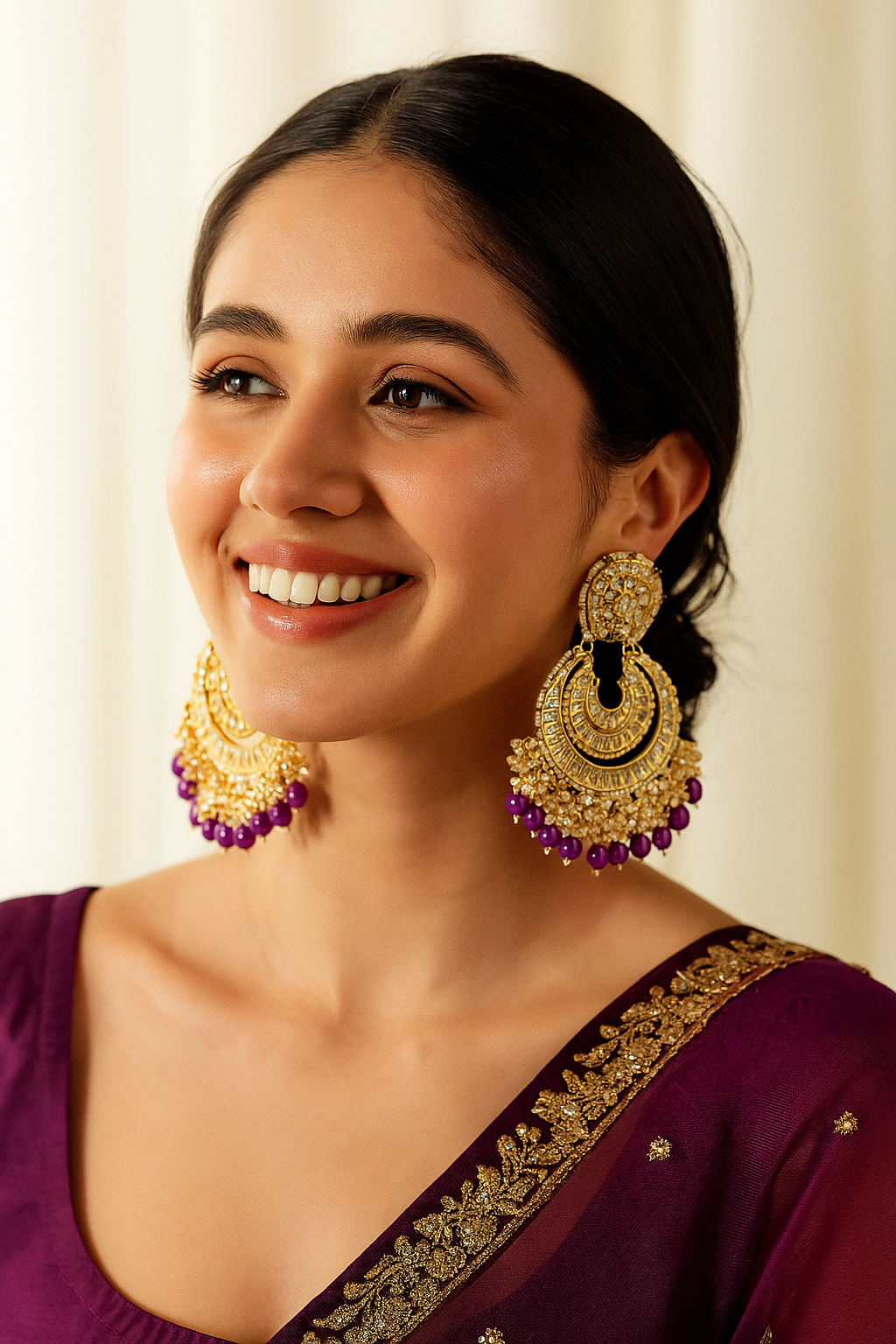 Purple Anamika Kundan Chandbali