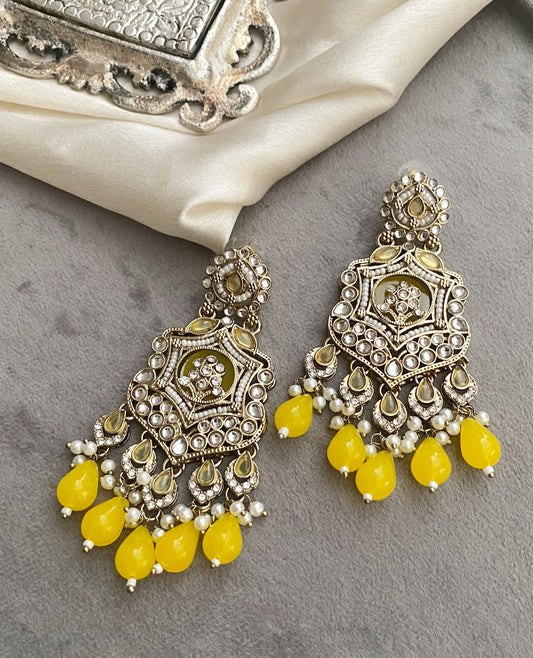 Yellow Mohini Kundan Earrings