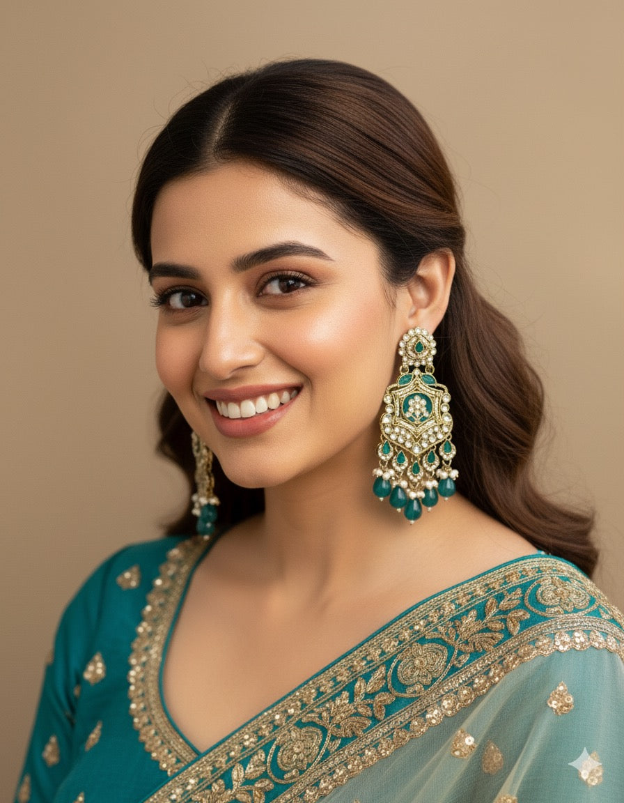 Peacock Blue Mohini Kundan Earrings