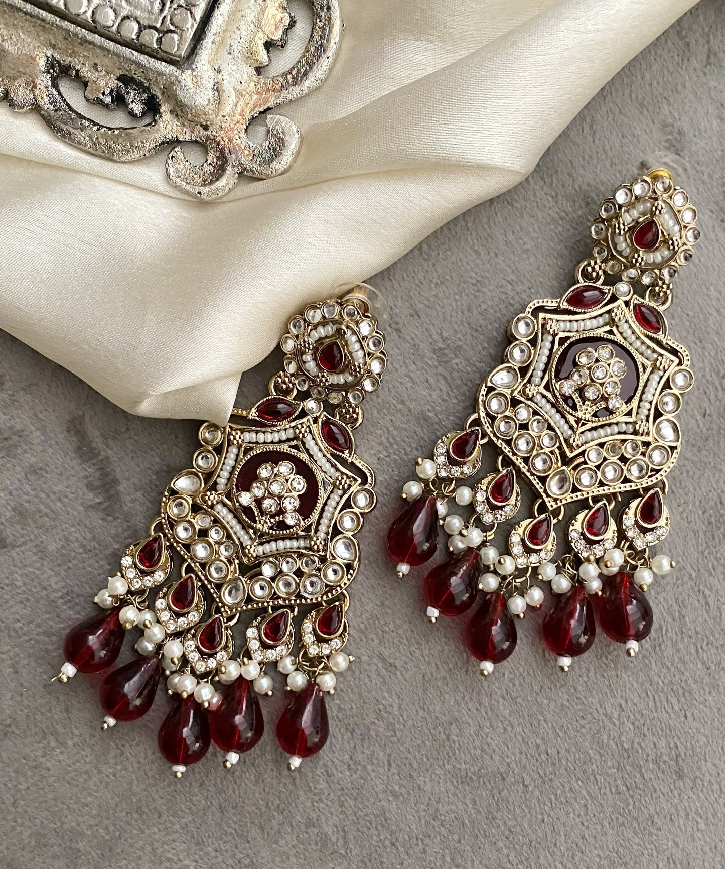 Maroon Blue Mohini Kundan Earrings