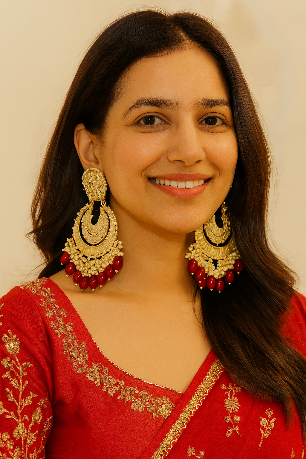 Red Anamika Kundan Chandbali