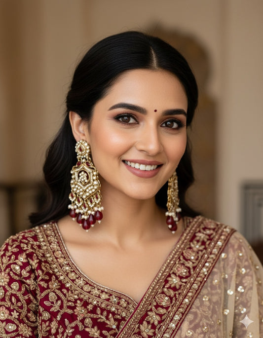 Maroon Blue Mohini Kundan Earrings