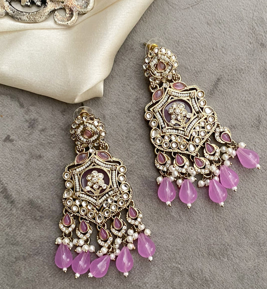Lilac Mohini Kundan Earrings
