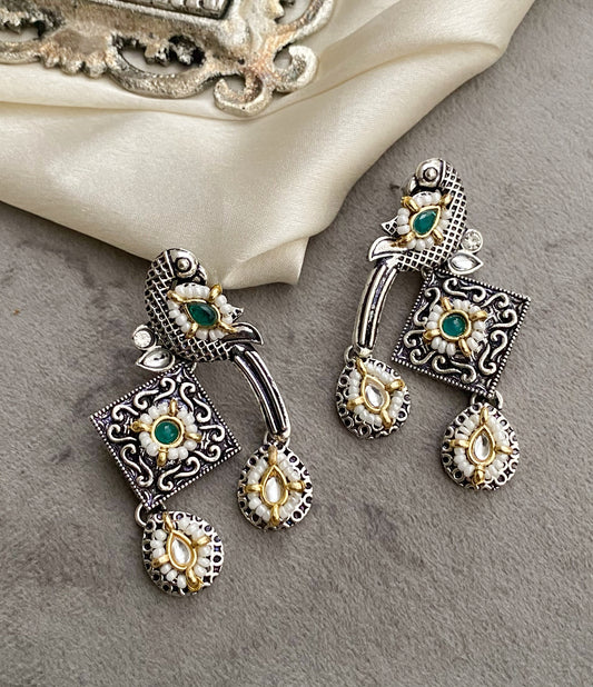 Green bani peacock earrings