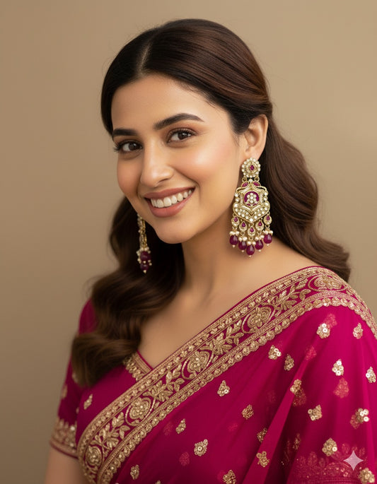 Dark Pink Mohini Kundan Earrings