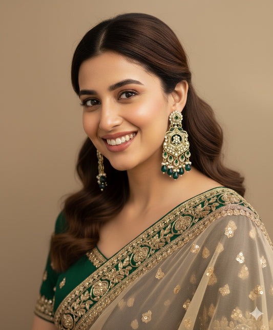 Emerald Mohini Kundan Earrings