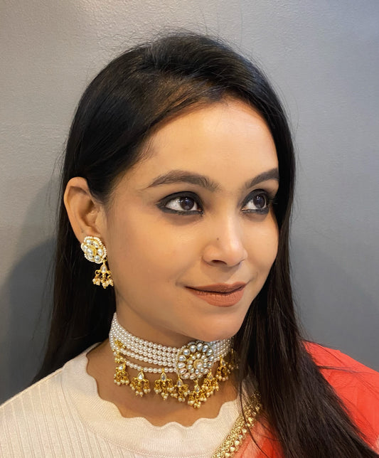 White Pachi Kundan Necklace Set