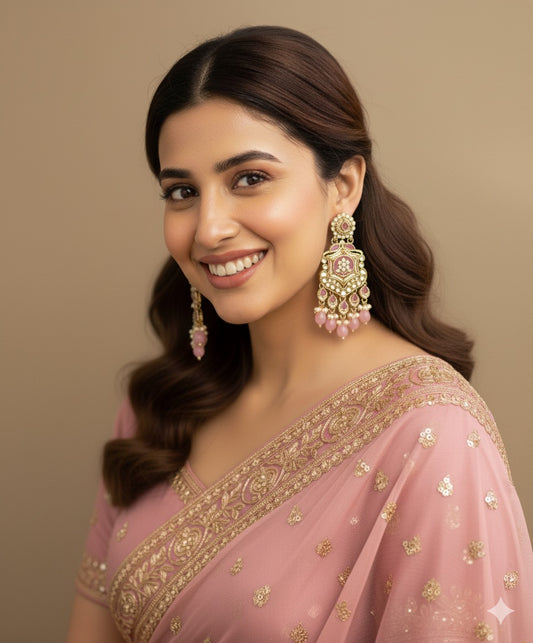 Baby Pink Mohini Kundan Earrings