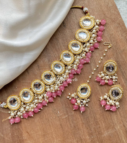 Pink Rea Kundan Choker Necklace Set