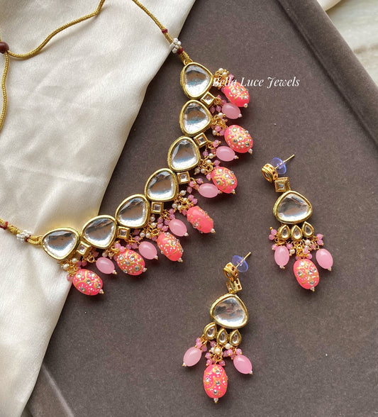 Nirvi kundan necklace set - Pink