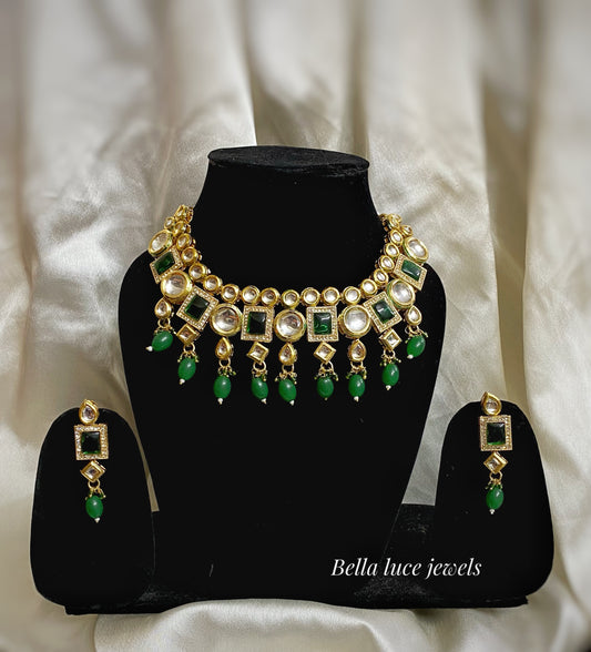 Navi kundan necklace set-Green