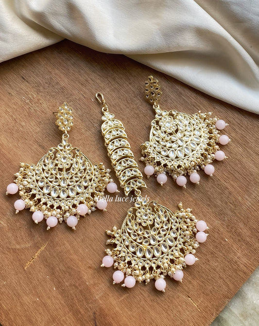 Priya Kundan Chandbali Earrings and Maangtika Set