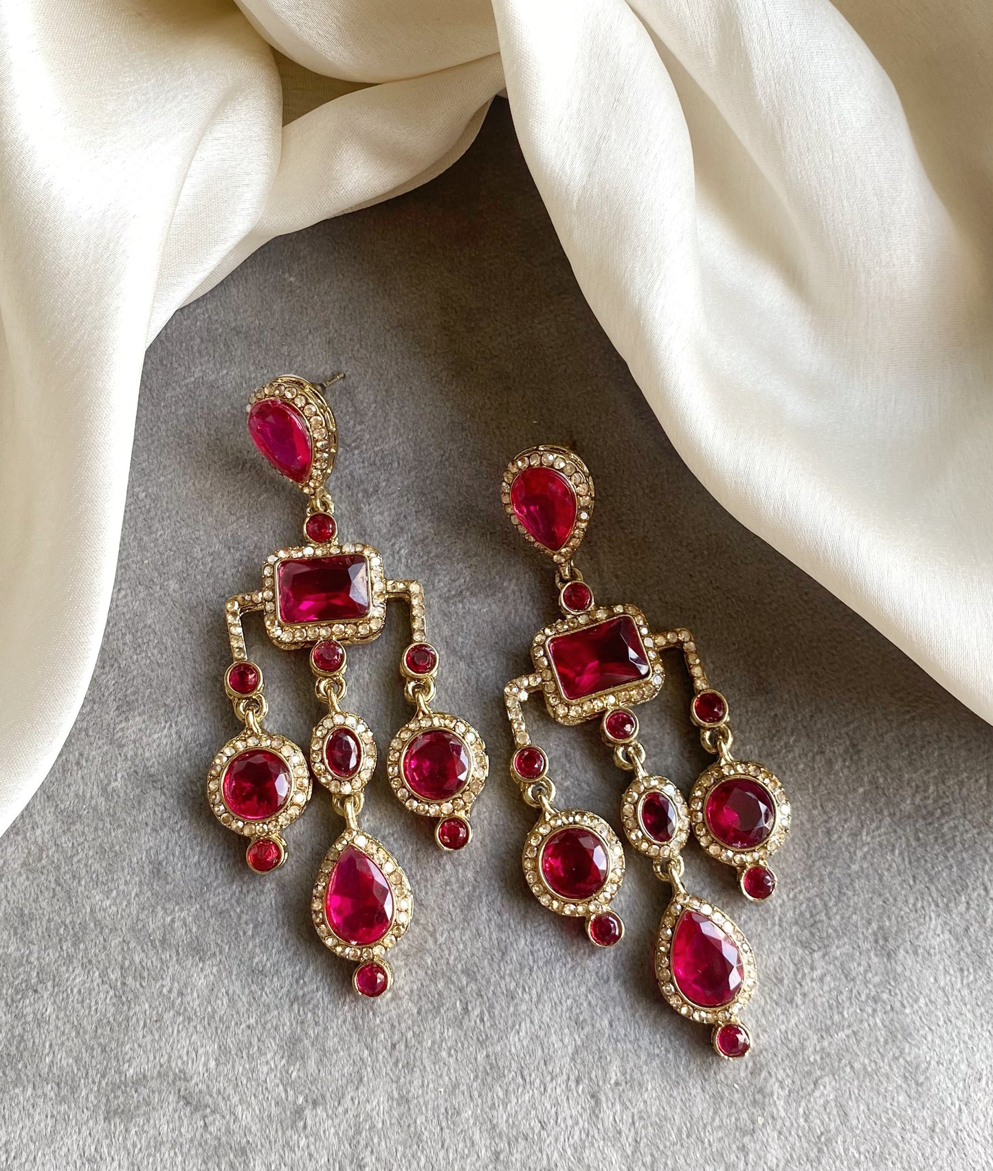 Dark Pink Jasmine Dangler Earrings