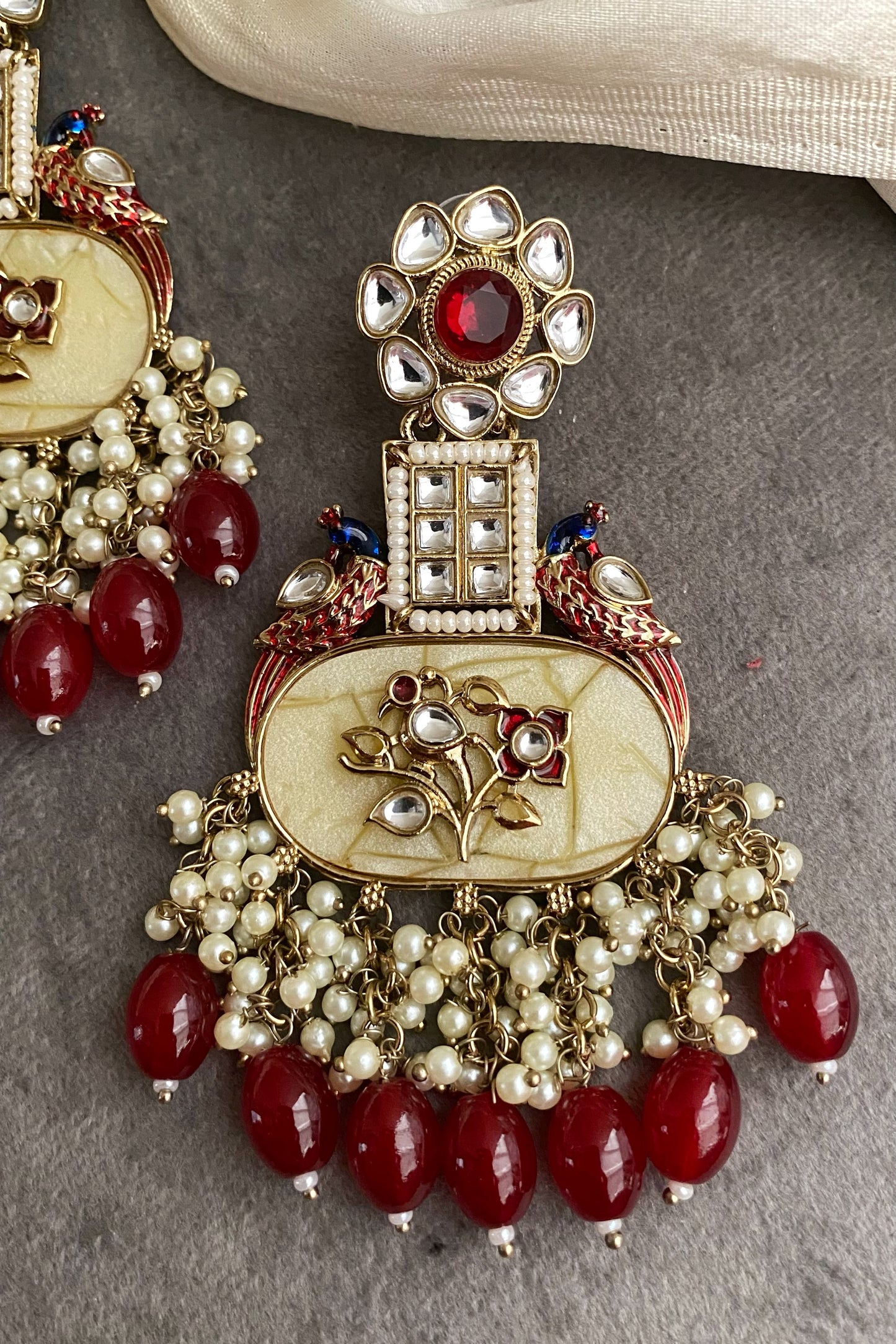 Maroon Mayur Earrings