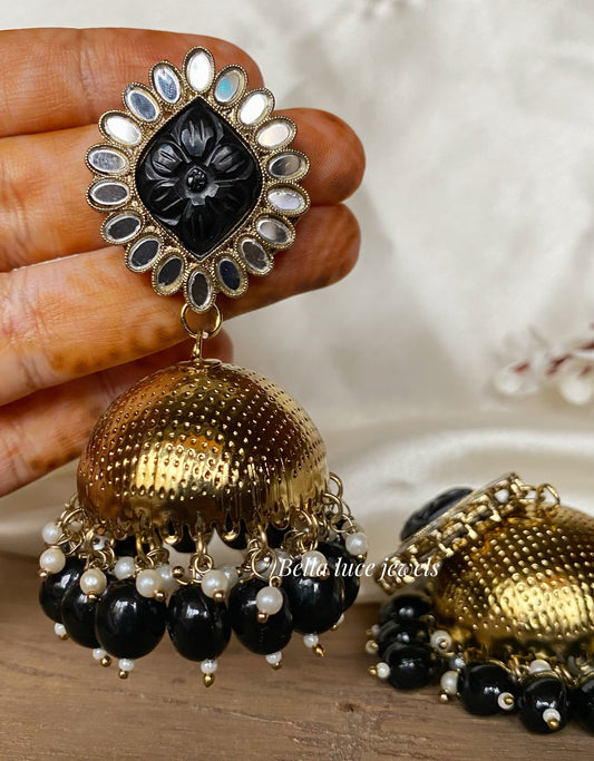 Noori Carved Stone Mirror Jhumka