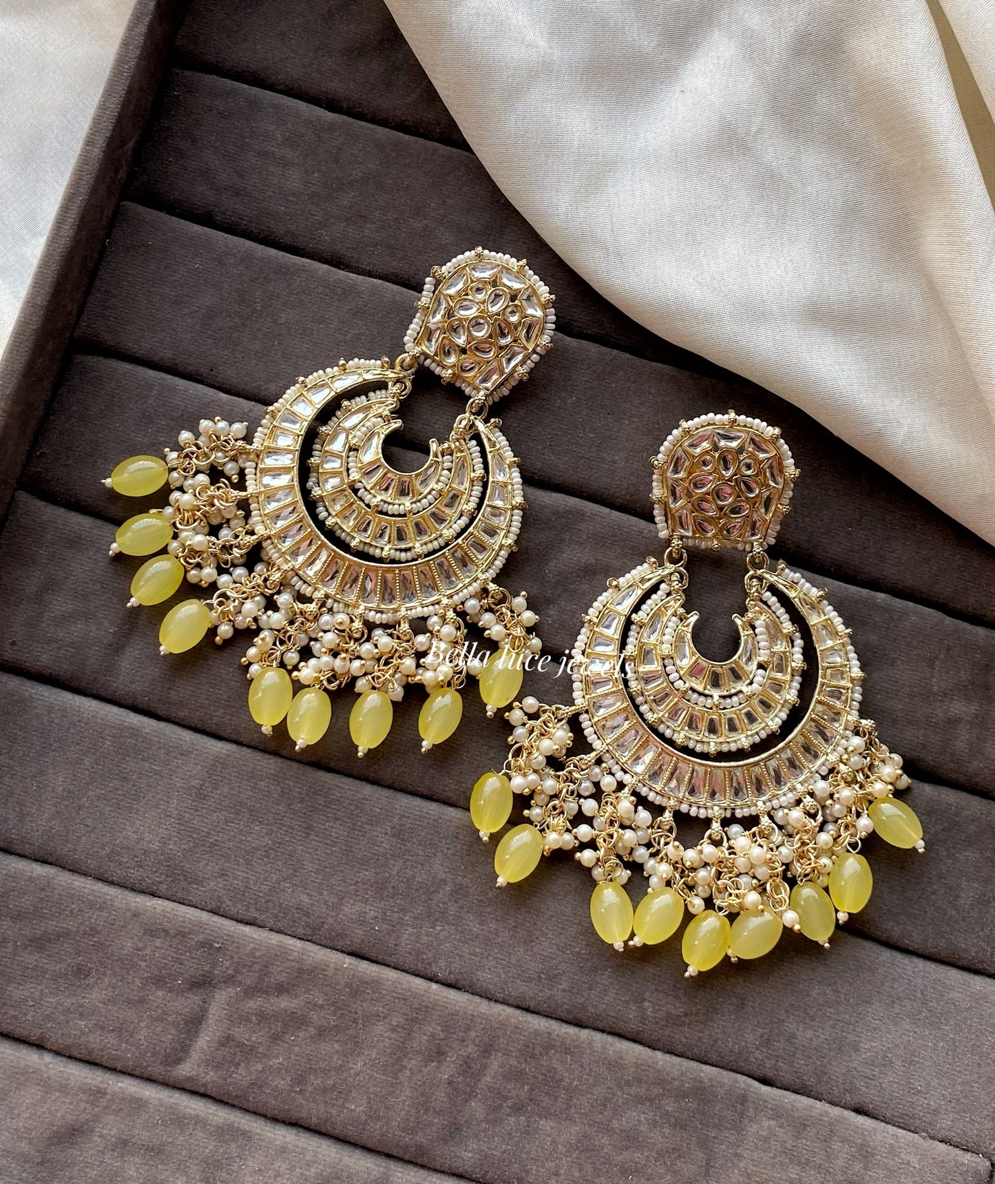 Yellow Anamika Kundan Chandbali