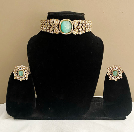 Mint Kundan choker set