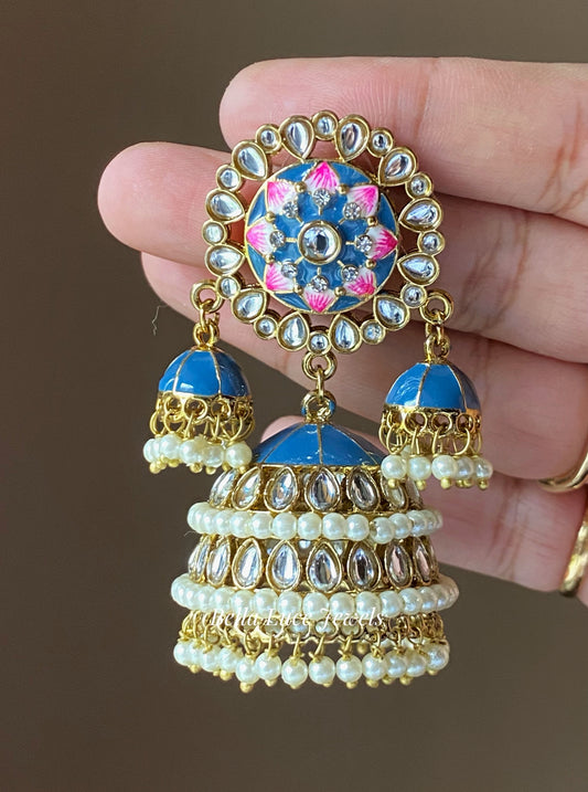 Blue Vandana Designer Meenakari Jhumka