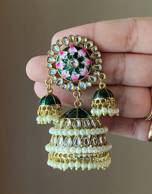 Green Vandana Designer Meenakari Jhumka