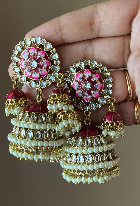 Burgundy Vandana Designer Meenakari Jhumka