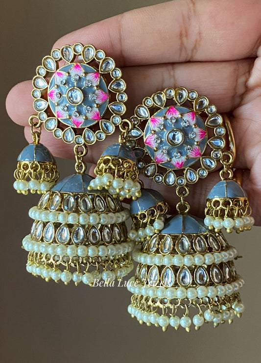Grey Vandana Designer Meenakari Jhumka