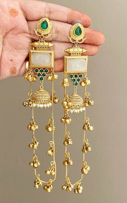 Pallavi White Long kashmiri earrings