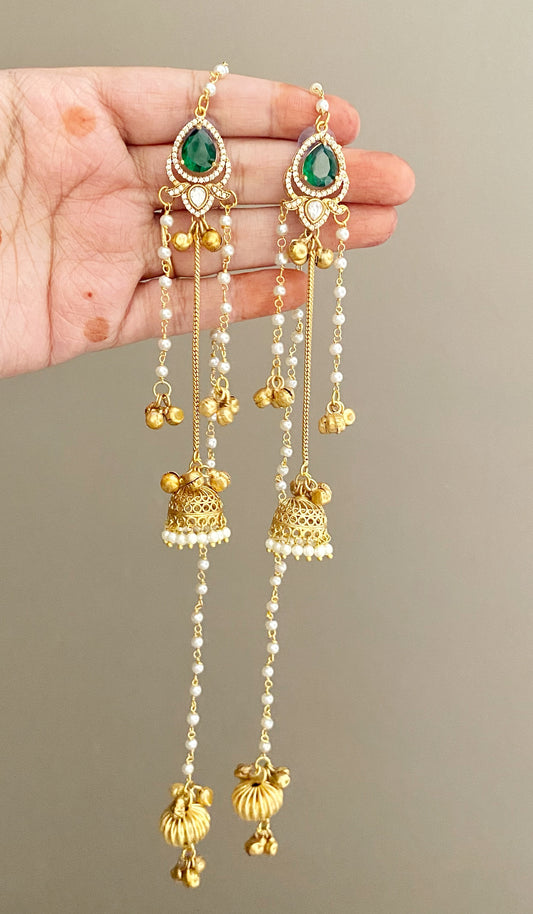 Kriti Green Long kashmiri earrings