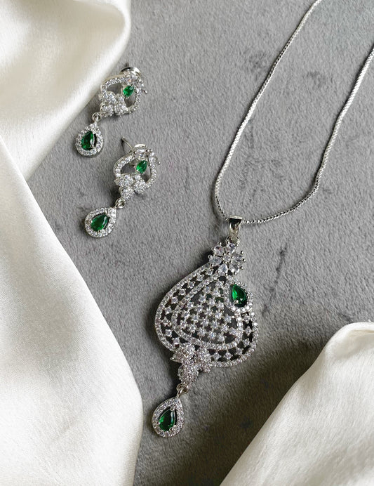 Alka rhodium Plated American diamond pendant set