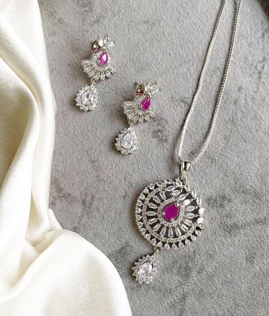 Heeriye rhodium Plated American diamond pendant set