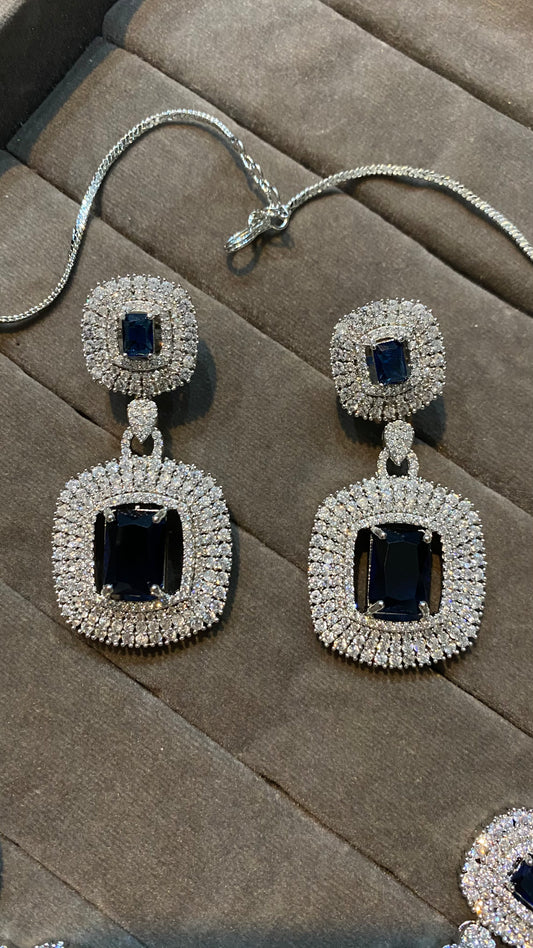 Zeenat navy blue rhodium Plated American diamond ne