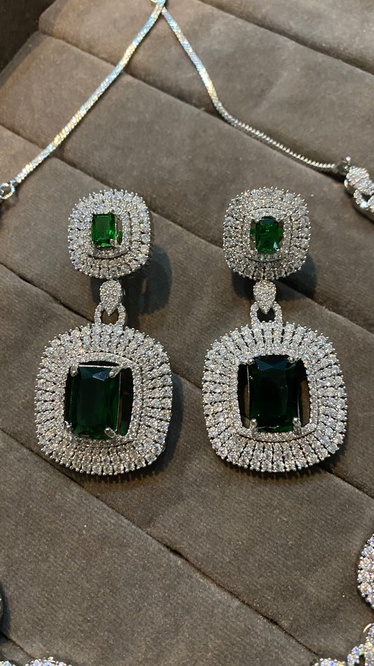 Zeenat Green rhodium Plated American diamond necklace set