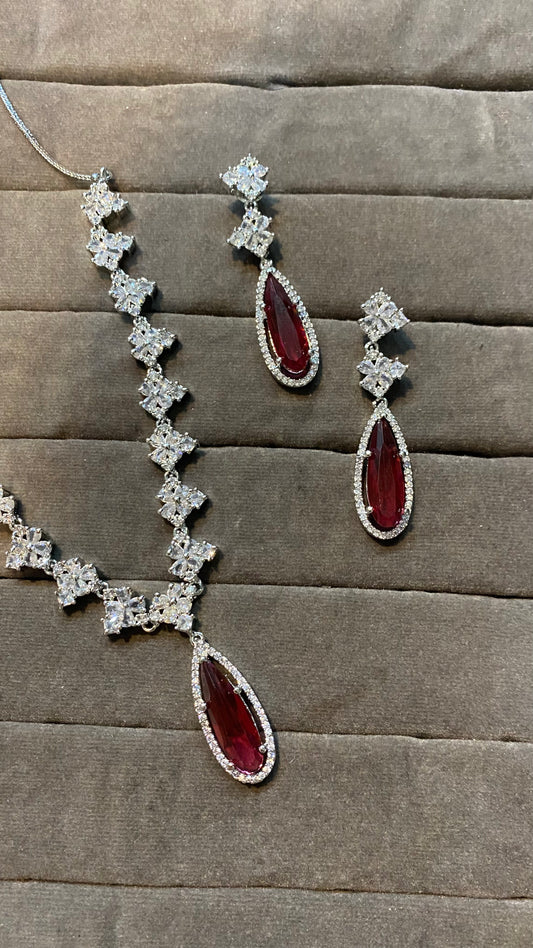 Ruby red American diamond necklace set