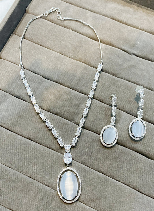 Moonstone american diamond necklace set