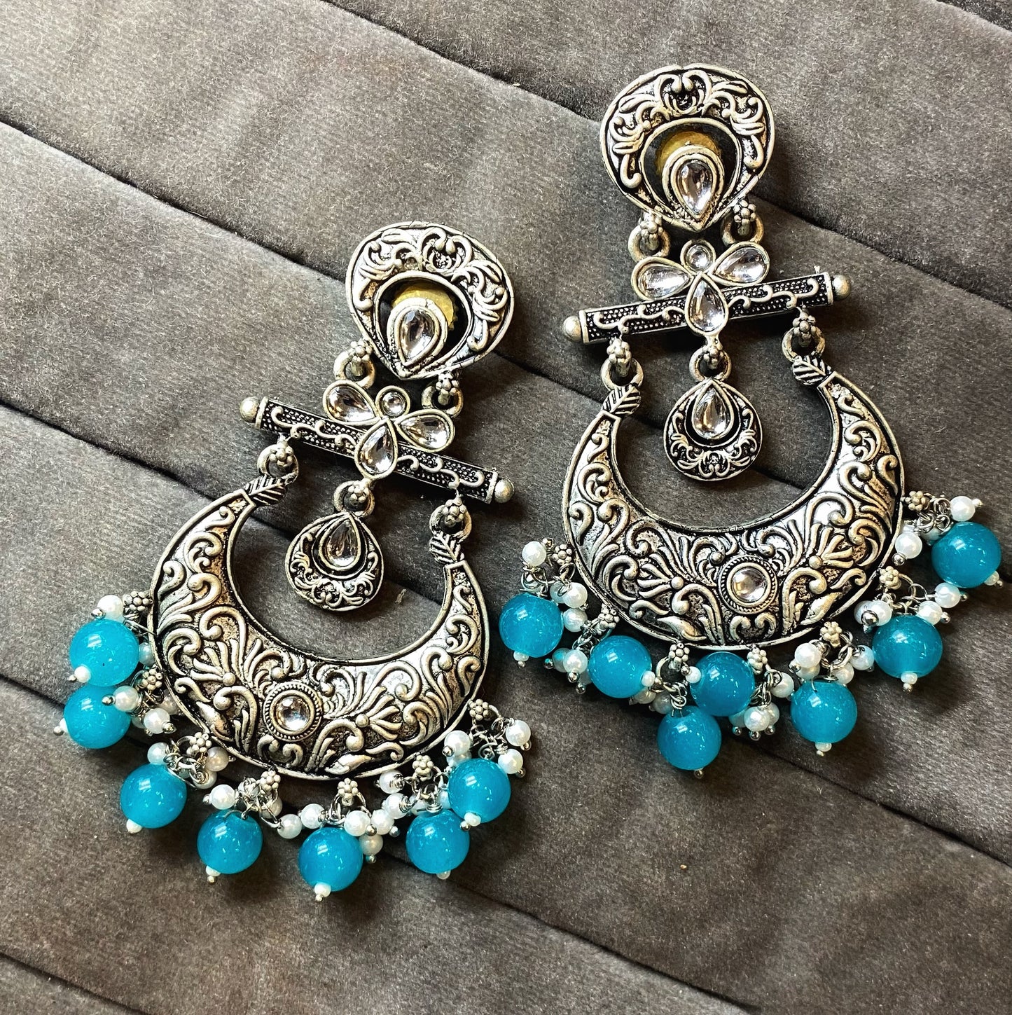 Bhoomi silver kundan chandbali earrings