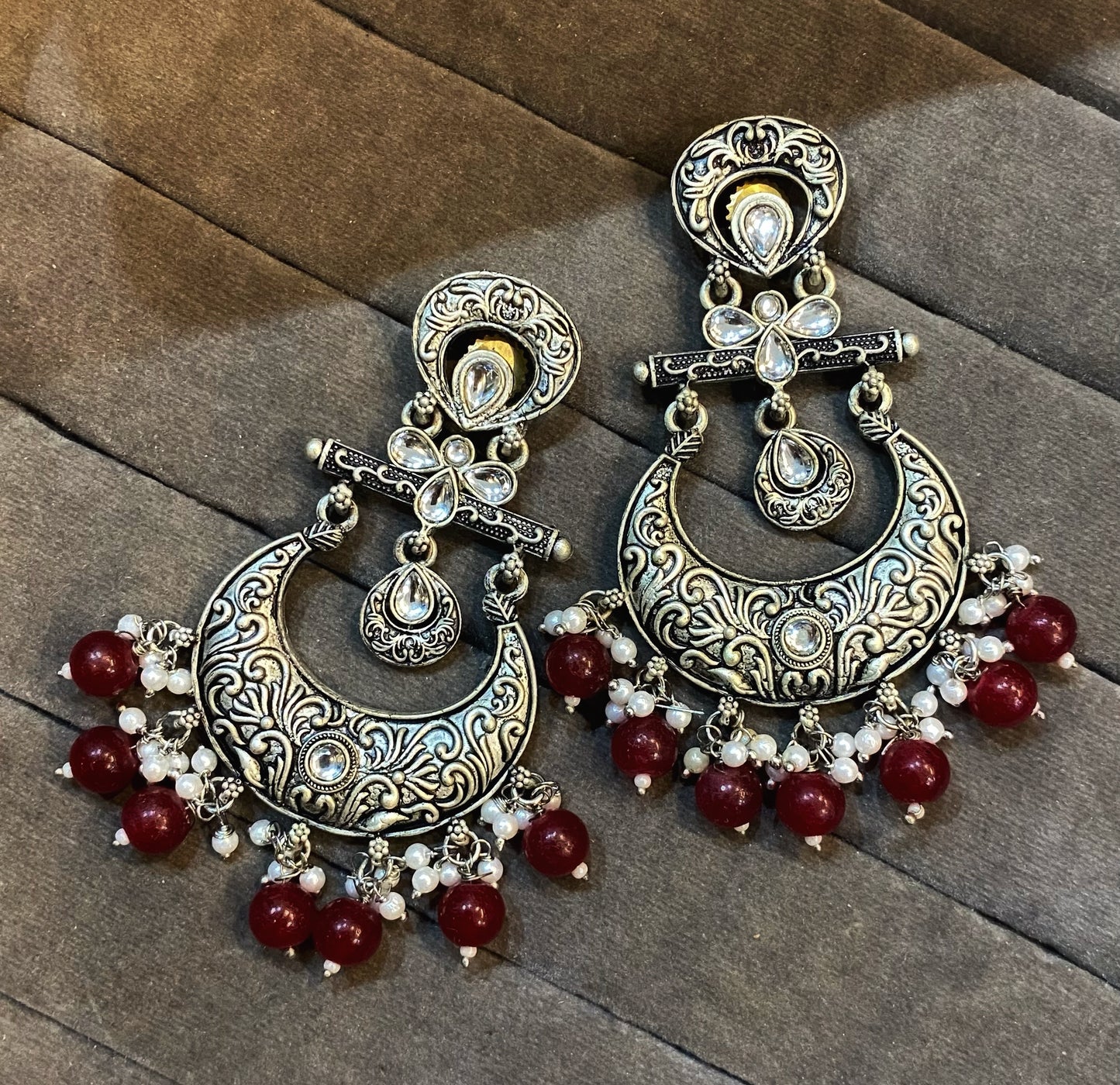 Bhoomi silver kundan chandbali earrings