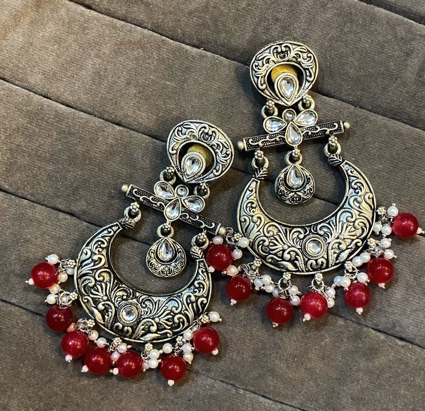 Bhoomi silver kundan chandbali earrings