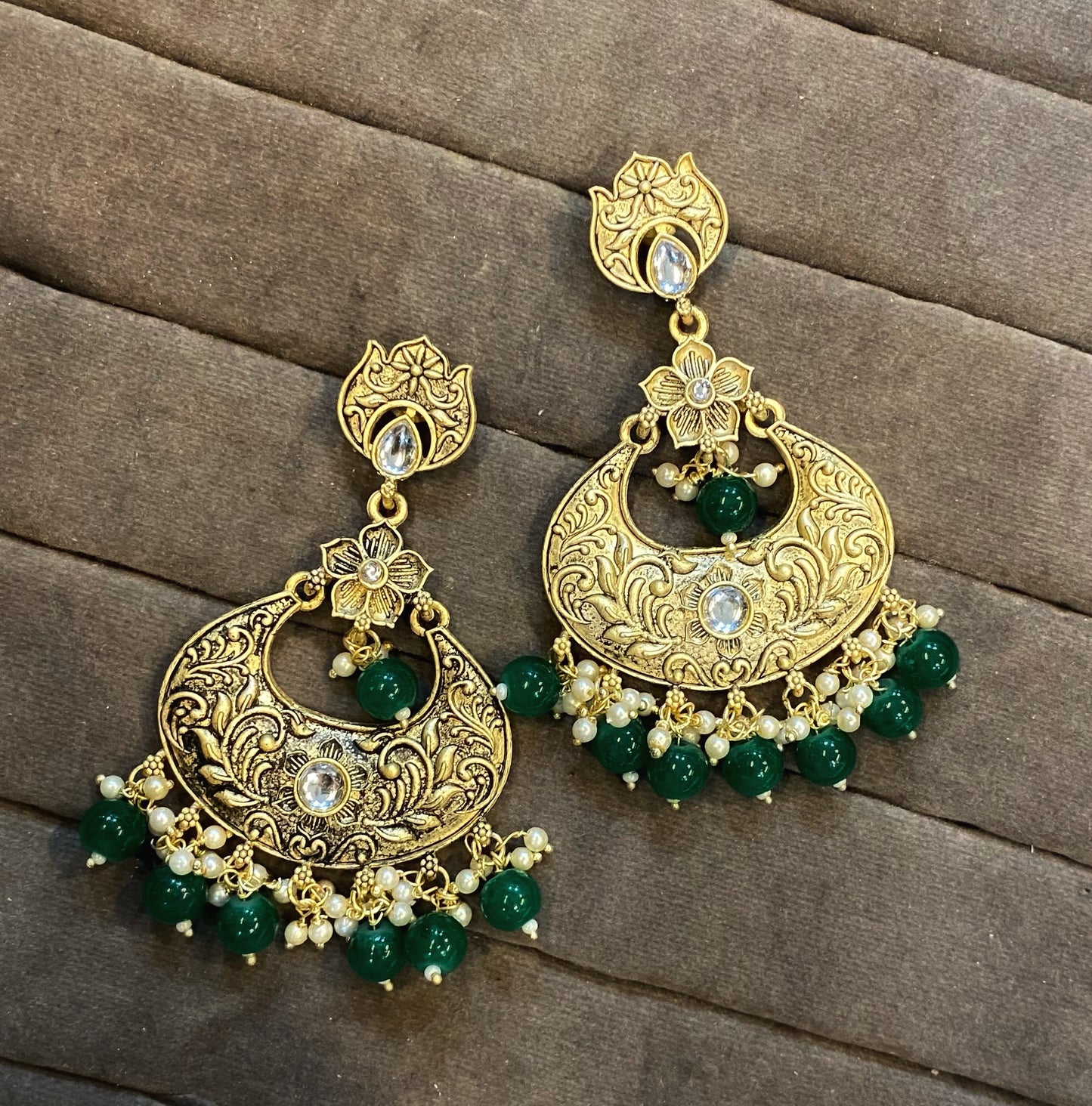 Jayanti golden kundan chandbali earrings