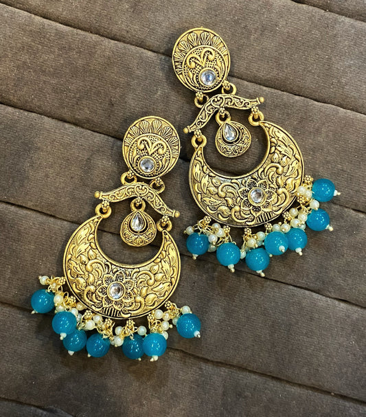 Rivha golden kundan chandbali earrings
