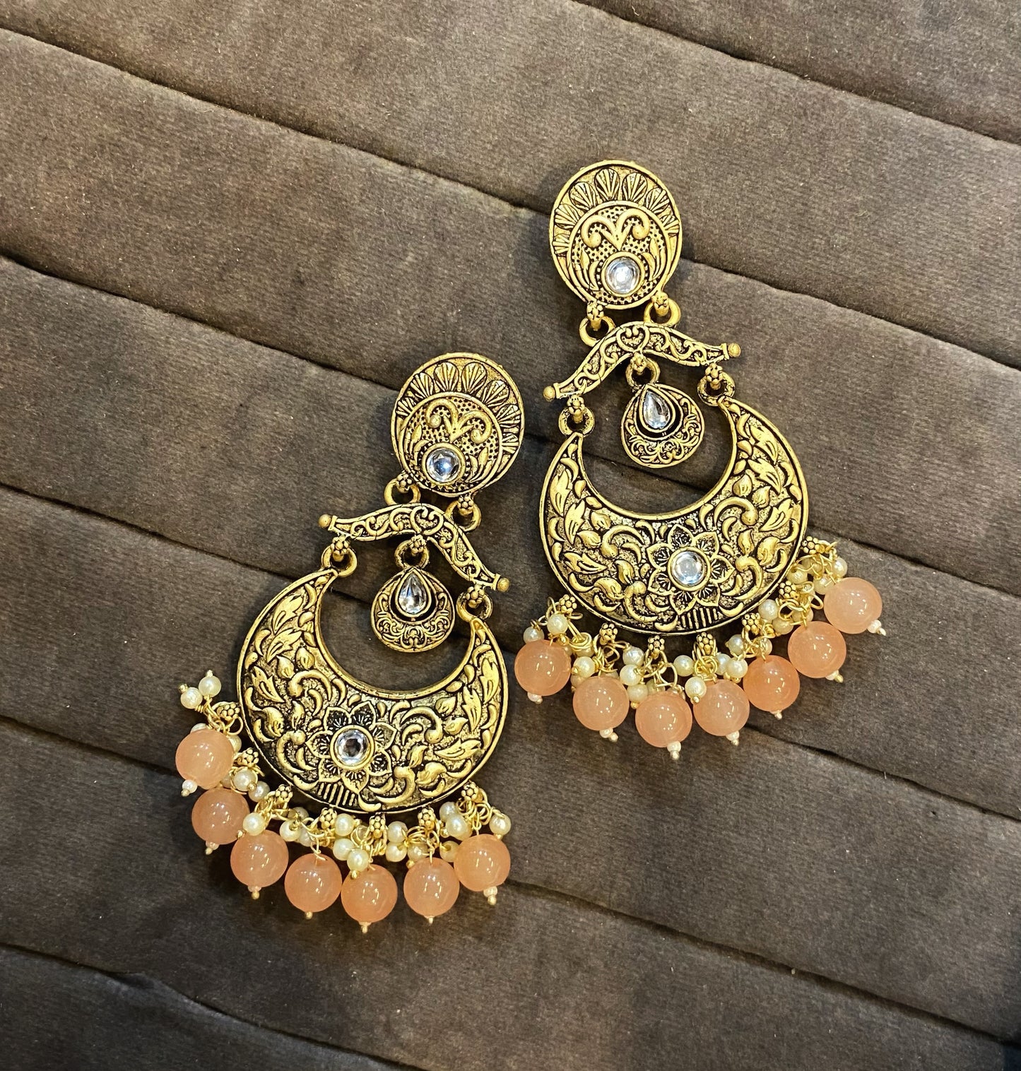 Rivha golden kundan chandbali earrings