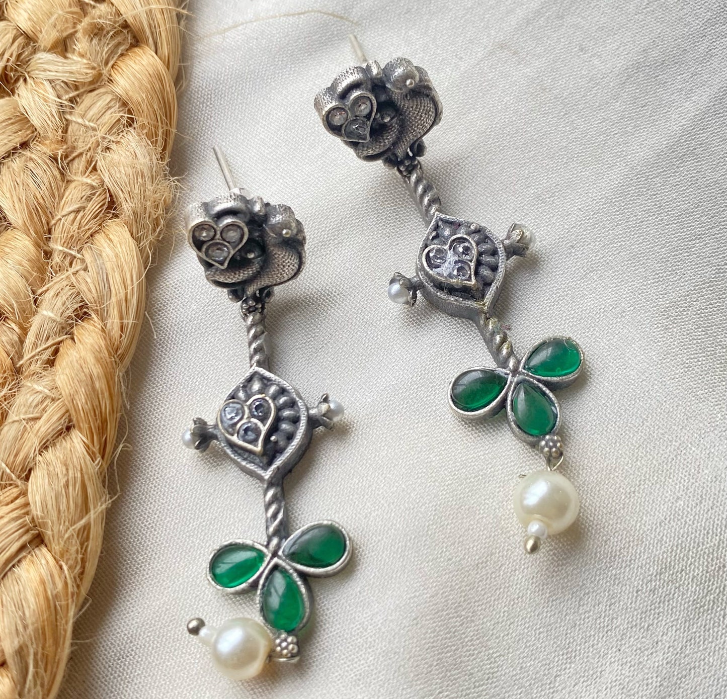 Green oxidised earrings