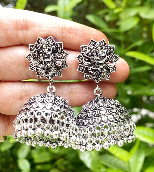 Ganesha oxidised jhumka