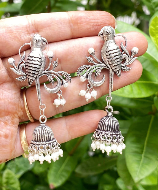 Bird oxidised jhumka
