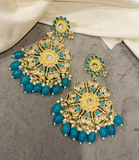 Aqua Blue Kanak kundan chandbali earrings