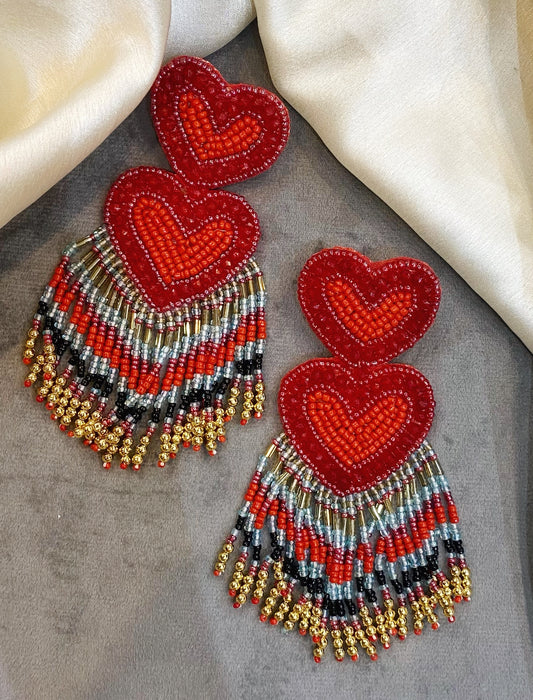 Chloe red heart beads handmade earrings